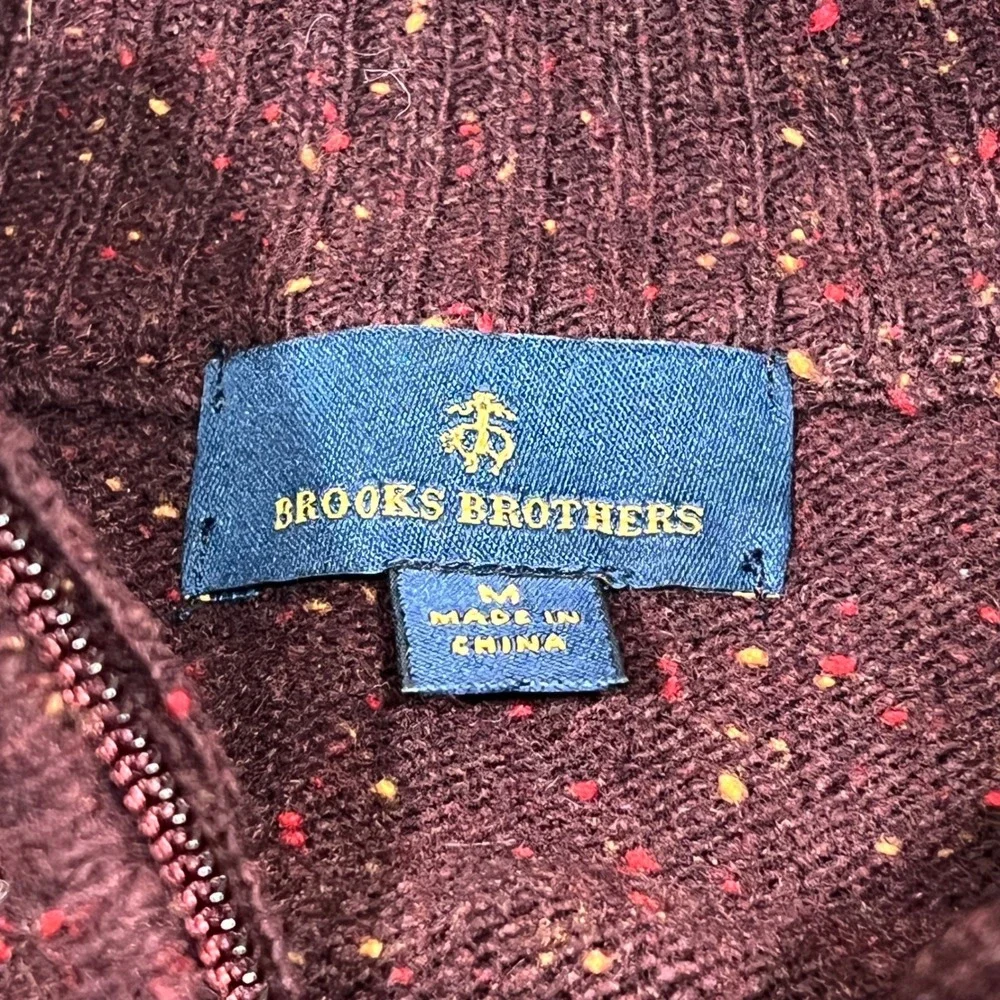 Brooks Brothers Men's Burgundy Speckled Half Zip‎ Sweater Medium Lambswool Blend